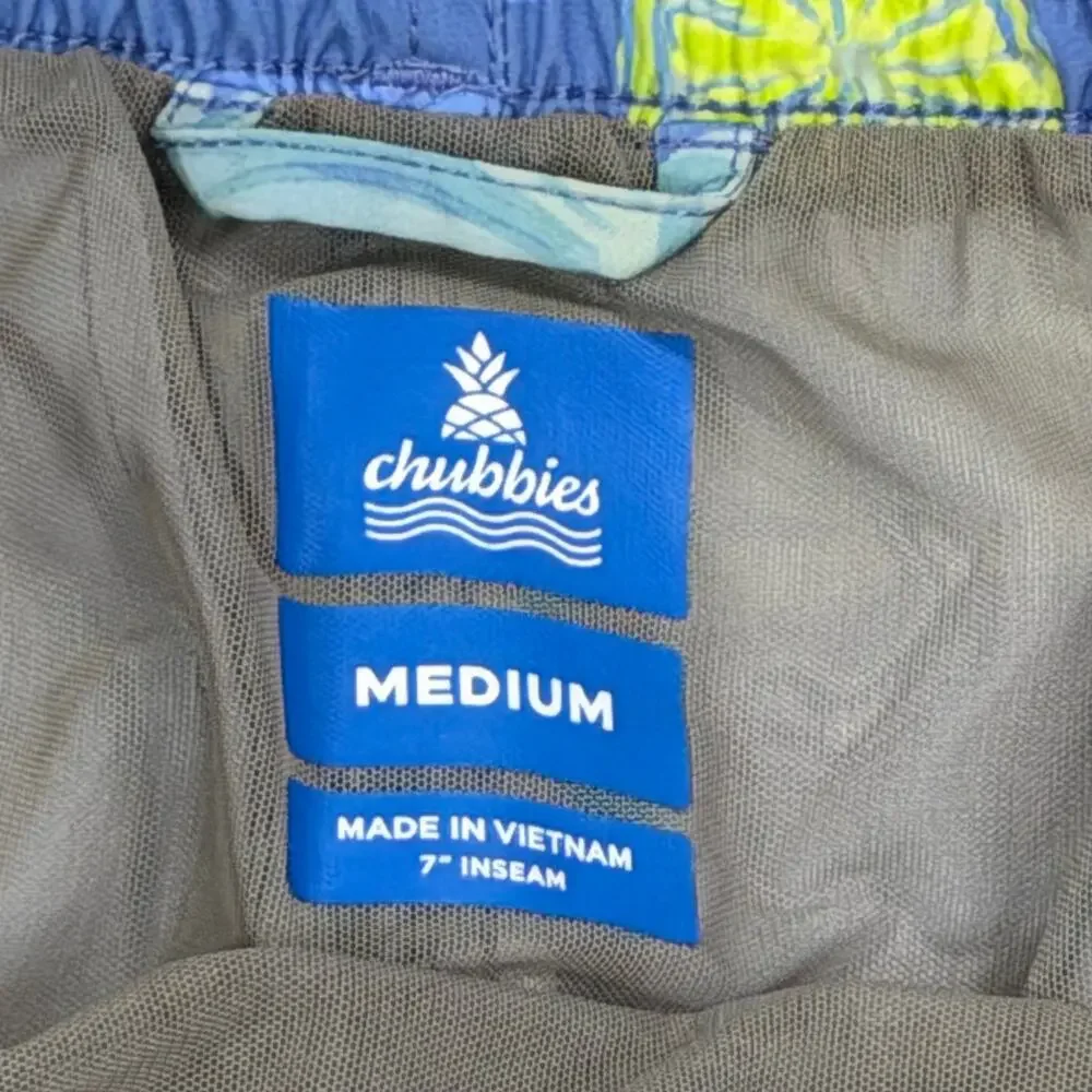 Chubbies The Salt Times Size Medium 7” Inseam Swim Trunks Blue Agave Lime Print